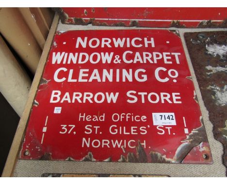 An enamel sign 'Norwich Window &amp; Carpet Cleaning Co' a/f approx 12" x 12" 