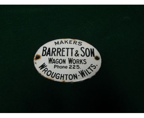 An enamel plaque; Barnett &amp; Sons, 3.5"  