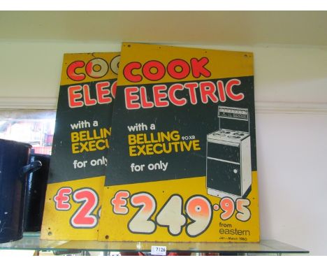 Two vintage advertising boards for Cook Electric with a Belling Executive 90XR for £249.95 
