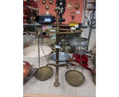 A set of brass C.W.Brecknell Ltd scales 