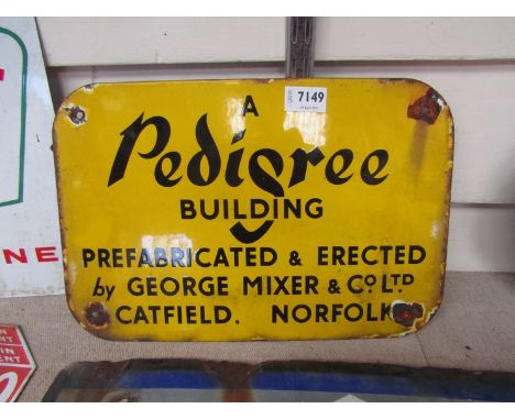 A Pedigree Building enamel sign, 15" x 10 "