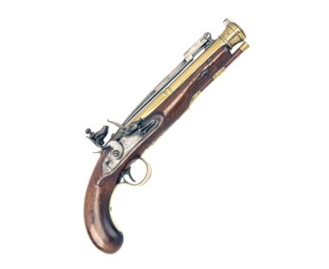 BASS, LONDON A 20-BORE FLINTLOCK BRASS-BARRELLED BLUNDERBUSS PISTOL WITH SPRUNG BAYONET, no visible serial number, circa 1815