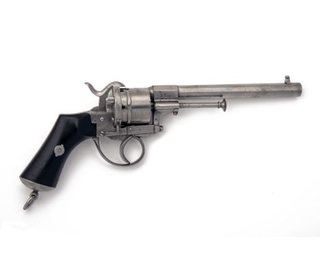 A 9mm PINFIRE REVOLVER, UNSIGNED, MODEL 'LEFAUCHEUX TYPE', no visible serial number, Belgian circa 1865, with octagonal to ro