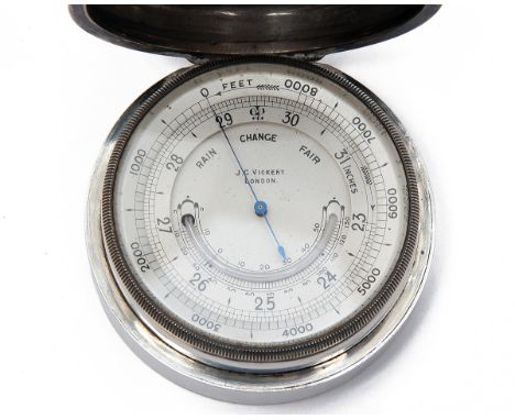 J.C. VICKERY A SILVER CASED POCKET BAROMETER ALTIMETER WITH THERMOMETER, London hallmarked silver case, dated for 1912 and wi