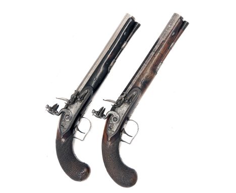 S. BRUNN, LONDON A CASED PAIR OF 20-BORE FLINTLOCK DUELLING-PISTOLS, no visible serial numbers, made between 1805-20, with si