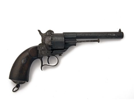 A 12mm PINFIRE REVOLVER SIGNED OVIEDO, MODEL 'LEFAUCHEUX PATENT', serial no. N977, dated for 1864, probably Spanish, with oct