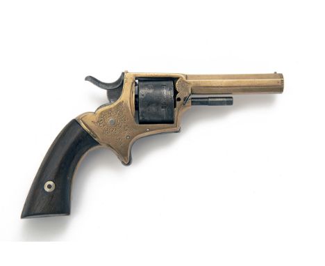 A RARE .30 RIMFIRE ALL BRASS POCKET-REVOLVER, UNSIGNED, MODEL 'PATENT BREECH LOADING REVOLVER', serial no. 5, of Webley type 