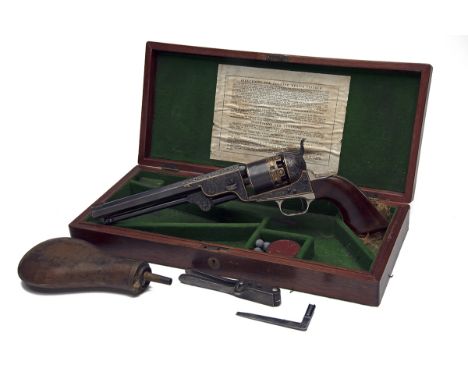 COLT, USA A .36 PERCUSSION REVOLVER, MODEL '1851 LONDON NAVY', serial no. 82112, WITH LATER CASE AND ENGRAVING, for 1857, wit