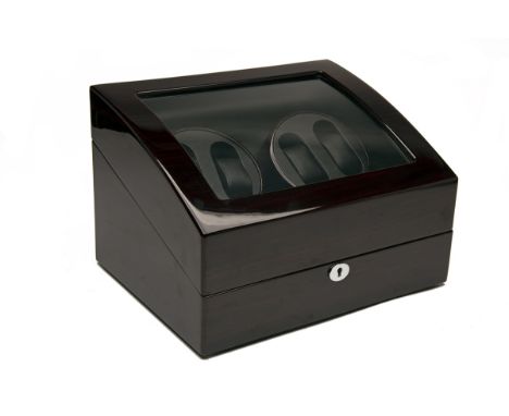 A WOOD CASED QUADRUPLE AUTOMATIC WATCH-WINDER WITH STORAGE FOR A FURTHER SIX WATCHES, unsigned, mains (UK 240 Volt) or batter