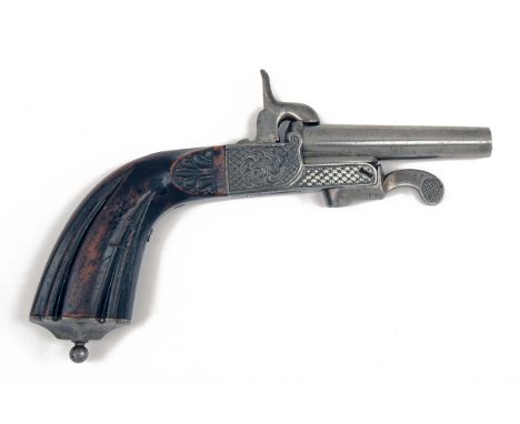 A .380 PINFIRE SINGLE-SHOT POCKET-PISTOL, UNSIGNED, serial no. 41, French circa 1850, with round brushed bright tapering 2 3/