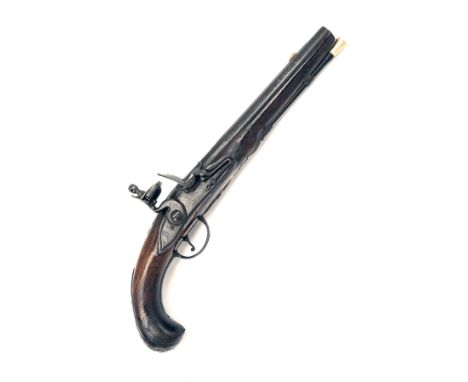 A 22-BORE FLINTLOCK HORSE-PISTOL, UNSIGNED, no visible serial number, German or Bohemian circa 1775, with 9 1/4in. iron barre