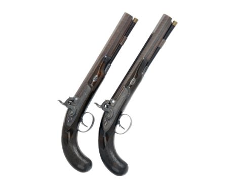 JOHN MANTON &amp; SON, LONDON A FINE CASED PAIR OF 44-BORE PERCUSSION TARGET OR DUELLING-PISTOLS, serial no's 9129, for 1825,