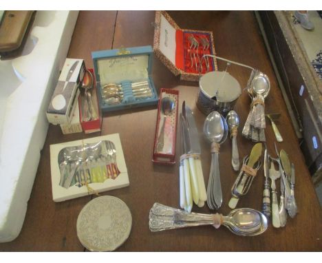 A selection of Polish and British silver plated cutlery to include silver handled button hook and other associated items 