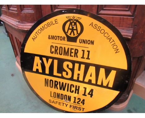 A circular tin sign made up with stickers to look like an Automobile Association sign, 74cm diameter 