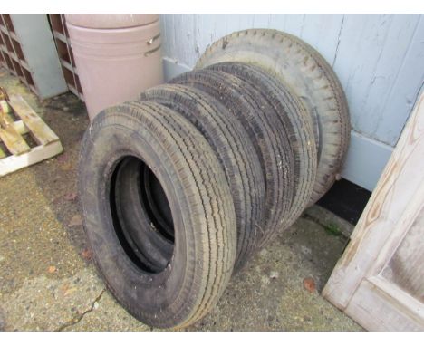 A set of four new/old stock Dunlop vintage car tyres (7.00-17) and another (5) 