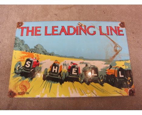 "The Leading Line" reproduction Shell enamel sign, 30cm x 20cm