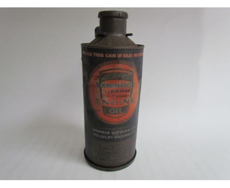 A Morrisol 'Sirrom' engine oil can with bracket 