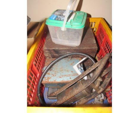A box of mixed including a radiator pressure cap and cooling system tester, Dunlop foot pump, etc 