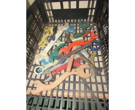 A box of vintage tractor spanners 