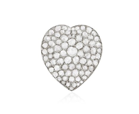 A DIAMOND DRESS RINGThe heart-shaped plaque pavé-set with rose-cut diamonds, on an openwork hoop, mounted in 18K gold, ring s