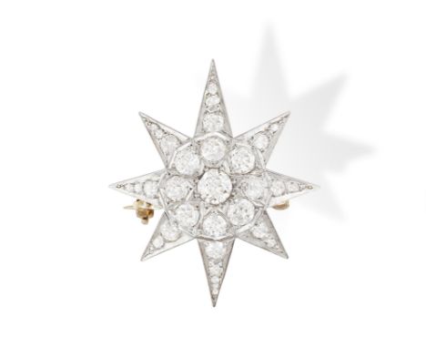 A LATE 19TH CENTURY DIAMOND PENDANT/BROOCH, CIRCA 1890The eight-rayed star set throughout with old brilliant and single-cut d