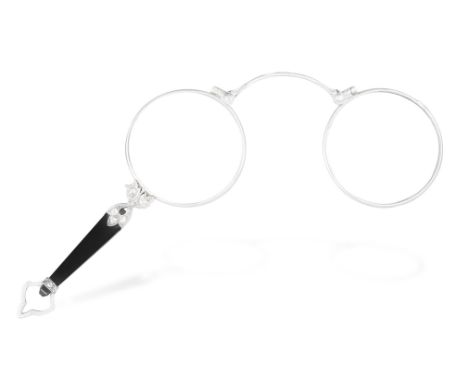 AN ART DECO DIAMOND AND ONYX LORGNETTE, CIRCA 1925The onyx stem with millegrain-set rose-cut diamond highlights, opens to rev