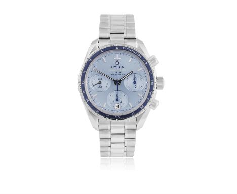 A STAINLESS STEEL 'SPEEDMASTER' CHRONOMETER CHRONOGRAPH CALENDAR BRACELET WATCH, BY OMEGA, 202231-jewel CAL-3330 Co-Axial aut
