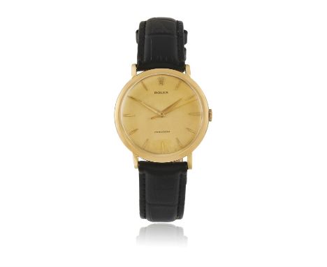 An 18K GOLD AUTOMATIC 'PRECISION' WRISTWATCH, BY ROLEX, CIRCA 196017-jewel Cal-1210 manual wind movement, circular champagne 