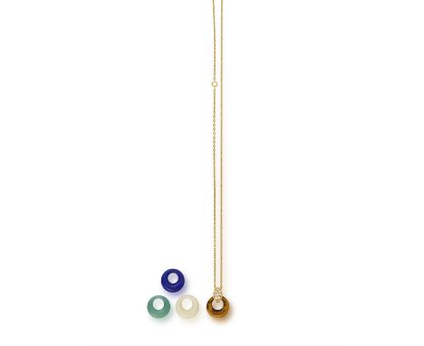 AN INTERCHANGEABLE ‘PHILIPPINE’ GEM-SET PENDANT ON CHAIN, BY VAN CLEEF & ARPELS, CIRCA 1970The bombé surmount set with single