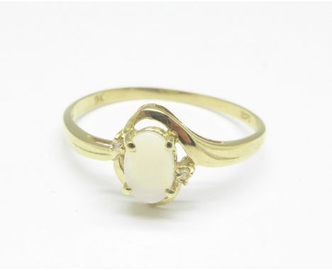 A 9ct gold, opal and diamond ring, 0.9g, O