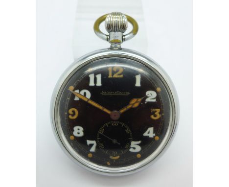 A Jaeger LeCoultre military issue pocket watch with black dial