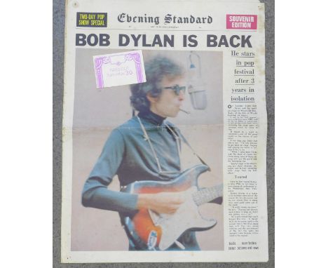 Bob Dylan; Pass out ticket and Evening Standard Souvenir Edition, Isle of Wight