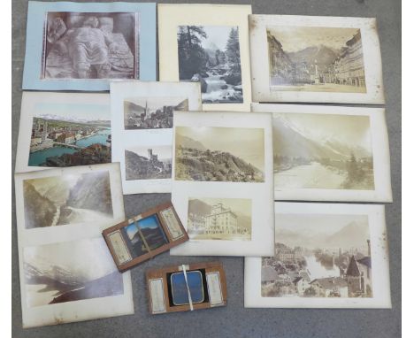Early albumen prints and five coloured magic lantern slides, European scenes, mainly Switzerland, from 1890s-1900s