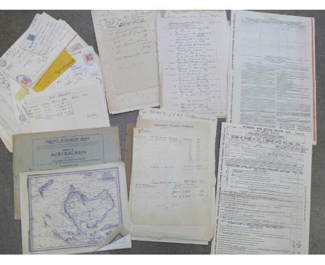 A collection of Australian ephemera including stock and share certificates and receipts, revenue stamps, photographs and maps