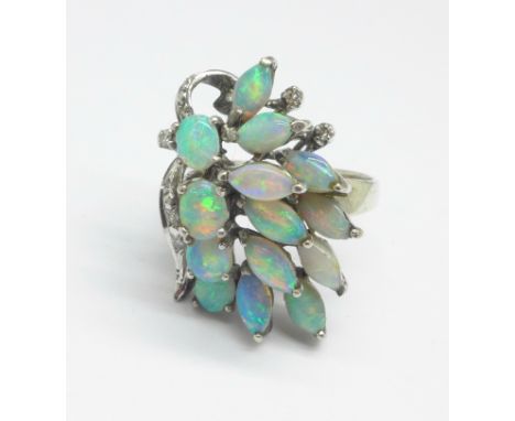 An opal and diamond cocktail ring, 7g, Q