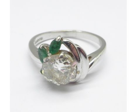 An 18ct white gold, diamond and emerald ring, approximately 1.4 carat diamond weight, 5g, O