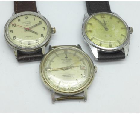 Two Rotary wristwatches and a Swissgraph De Luxe Superautomatic wristwatch head