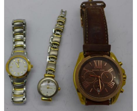 A Michael Kors chronograph wristwatch and two lady's wristwatches