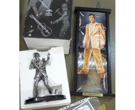 A set of four The Bradford Exchange Elvis Presley full length portrait plates, framed, with certificates and a Leonardo Colle