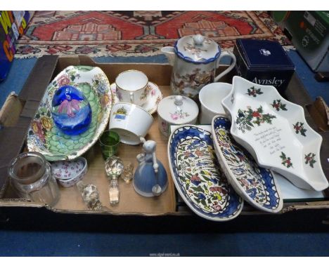 A quantity of china to include boxed 'Holly and The Ivy' holly dish, boxed Aynsley 'Sweetheart' vase, Caithness paperweight, 