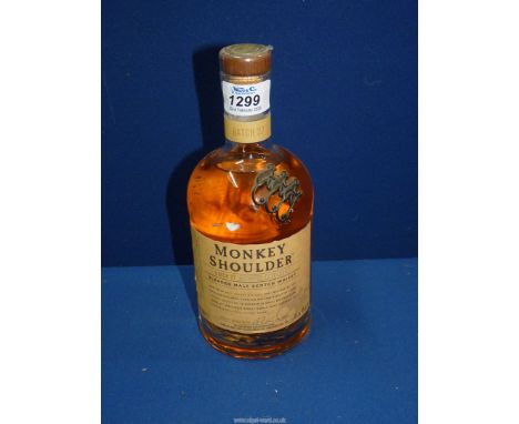 A 70 cl. bottle of Monkey Shoulder Scotch Whisky - a blend of three Speyside finest Single malt Whiskies to achieve a smoothe
