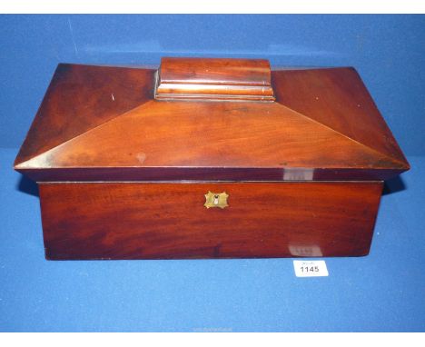A Mahogany veneered Tea Caddy with two insert compartments, 15" wide (no mixing bowl).
