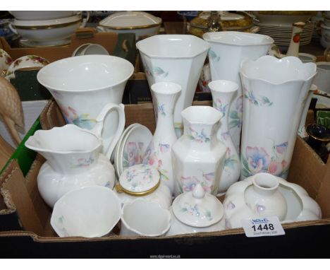 A quantity of Aynsley "Little Sweetheart" china to include: vases, a jug,two trinket dishes, etc.