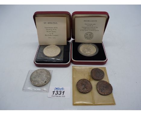 An Egyptian 20 Guerche 900 silver coin, a cased Bank of Sierra Leone 1964-1974 celebrating 10th Anniversary, and another case