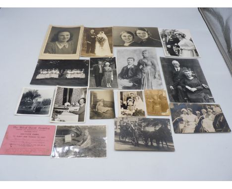 A quantity of old sepia and black & white photographs believed of the Abergavenny area including a horse drawn charabanc, a g