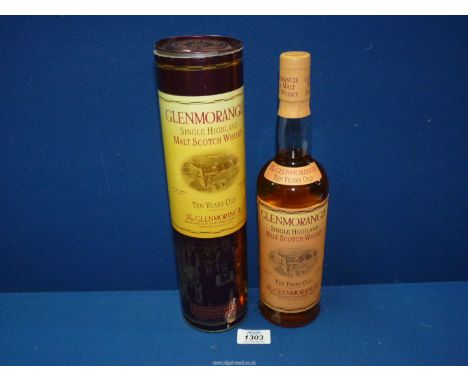 A bottle of Glenmorangie single Highland malt Scotch Whisky, 10 year old, 70 cl. in a sealed tin.  