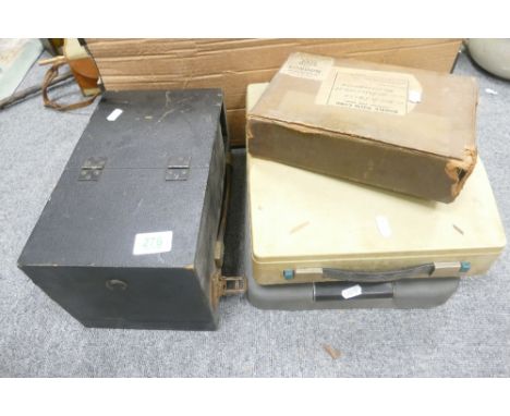 A collection of early typewriters including Matrix branded Brail item etc