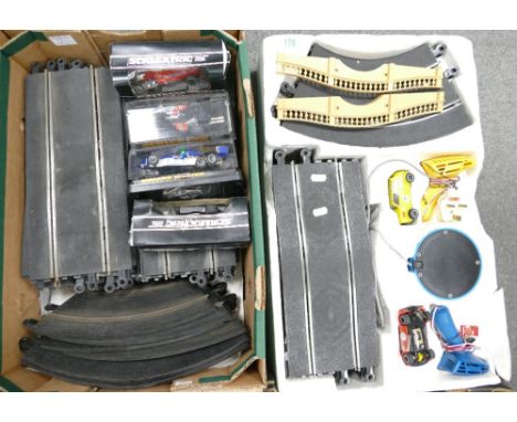 A collection of Scalextric to include tracks and vehicles (2 trays)