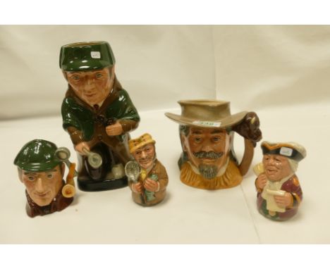 Royal Doulton intermediate character jug Buffalo Bill D6735, Sherlock Holmes Toby Jug D6661, small similar item The Sleuth D6