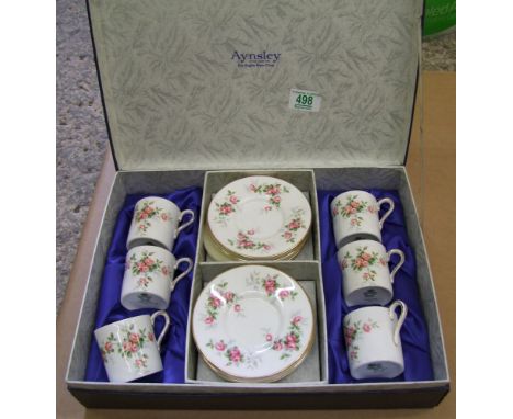 Vintage boxed Aynsley set of coffee cans and saucers in the Grotto Rose design